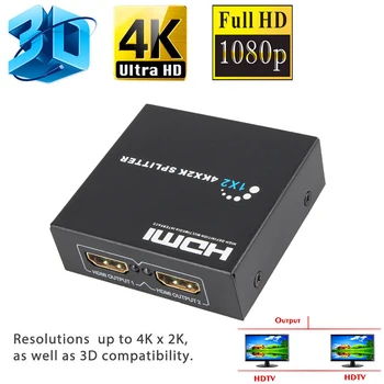 

4Kx2K HDMI Splitter 1X2 3D Video Converter 1X2 Split Switcher 1 in 2 Out Amplifier Dual Display For PS3 PS4 Xbox HDTV DVD Player
