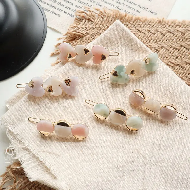 

New 1pcs Light Colorful Cute Acetic Acid Love Heart Round Hairpins Metal Macaron Color Hair Clips for Girls Hair Accessories