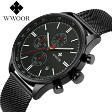 WWOOR Relógio Cronógrafo de Quartzo Relógios De Luxo Homens Moda Casual Homens Cinta de Aço Inoxidável À Prova D’ Água Esporte Relógio De Pulso Dos Homens