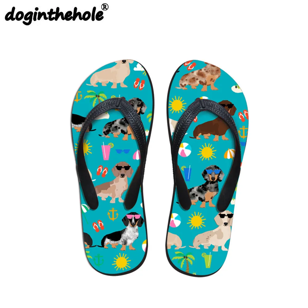 

doginthehole Women Flip Flops Sport Sandals Shoes Dachshund Dog Printing Flat Beach Shoes 2018 Summer Outdoor Sandals Sports