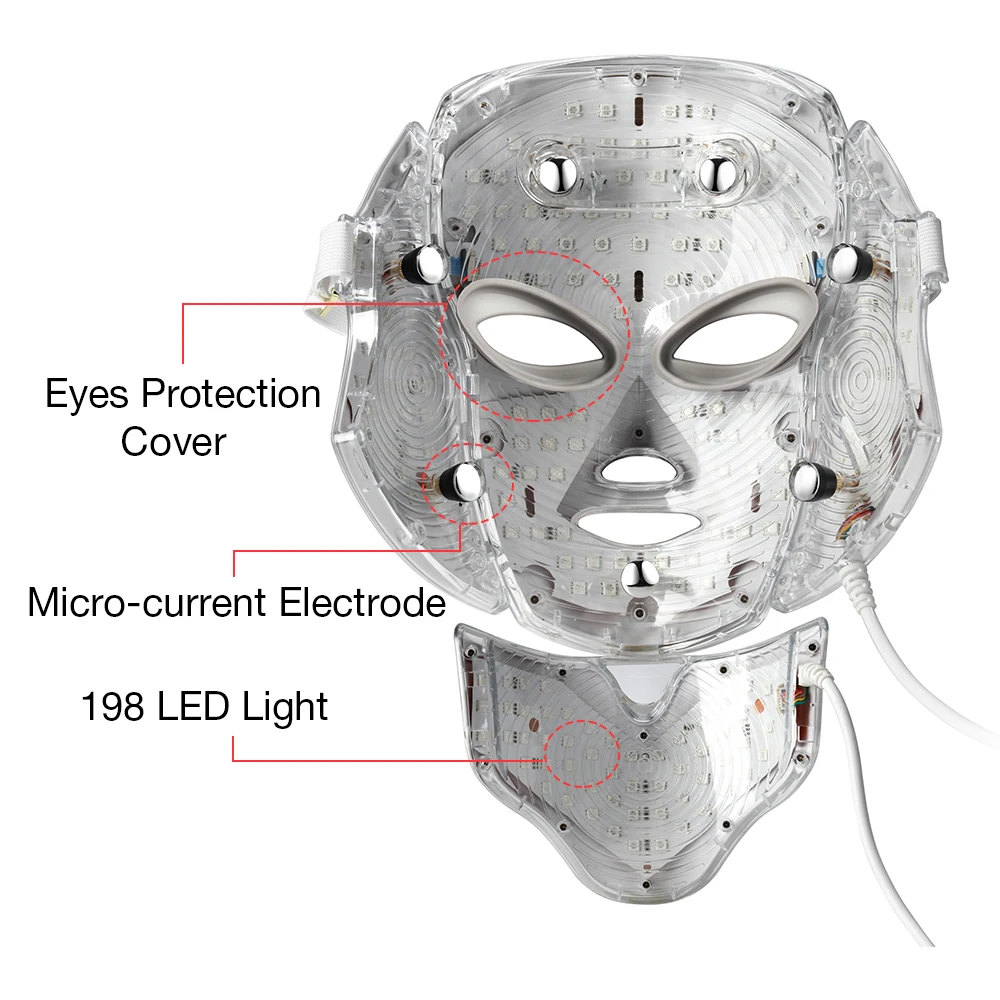 7 цветов светодиодный маска для шеи лица с EMS микроэлектроники светодиодный Фотон Маска для удаления морщин и акне омоложение кожи лица красота спа