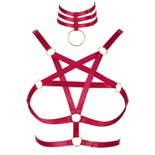 Бюстгальтер с пентаграммой и нагрудным ремнем для женщин, одежда для ночных клубов, укороченный топ в стиле стимпанк, готическое белье размера плюс, подвязки для чулок