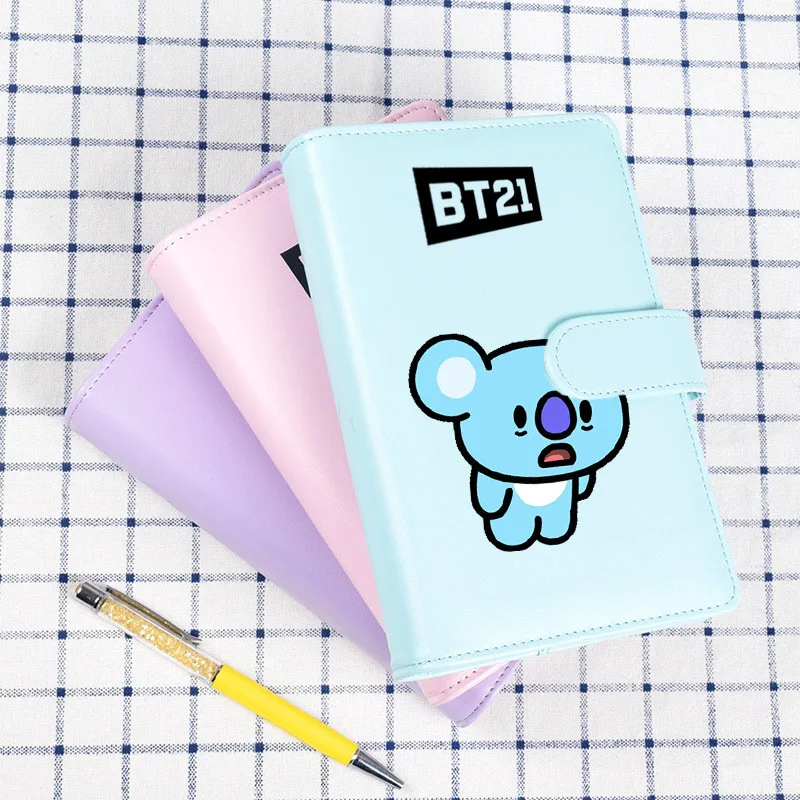 

New Kpop BTS BT21 Bangtan Boys Notebook Cartoon CHIMMY COOKY KOYA TATA Offices School Supplies Soft PU Note Book DIY Note Pads