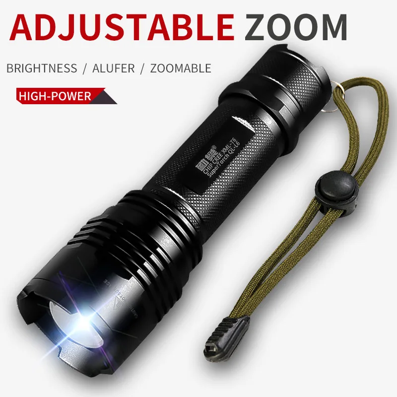 

QINLE Zoomable Torch XML T6 Fishing Aluminum Lantern LED Flashlights lamp light for 26650 Rechargeable Battery Waterproof Power