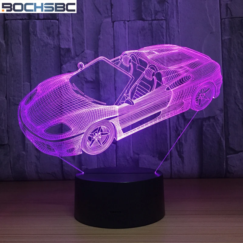 

BOCHSBC 3D форма спортивной машины акриловый ночник 7 цветов меняющийся Настольный светильник Искусство мультфильм Спальня Декор Настольный светодиодный светильник s