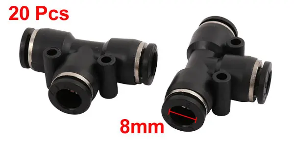 20Pcs T Type Pneumatic Air 3 Way Quick Fittings Connector for 8mm Dia Tube Hose