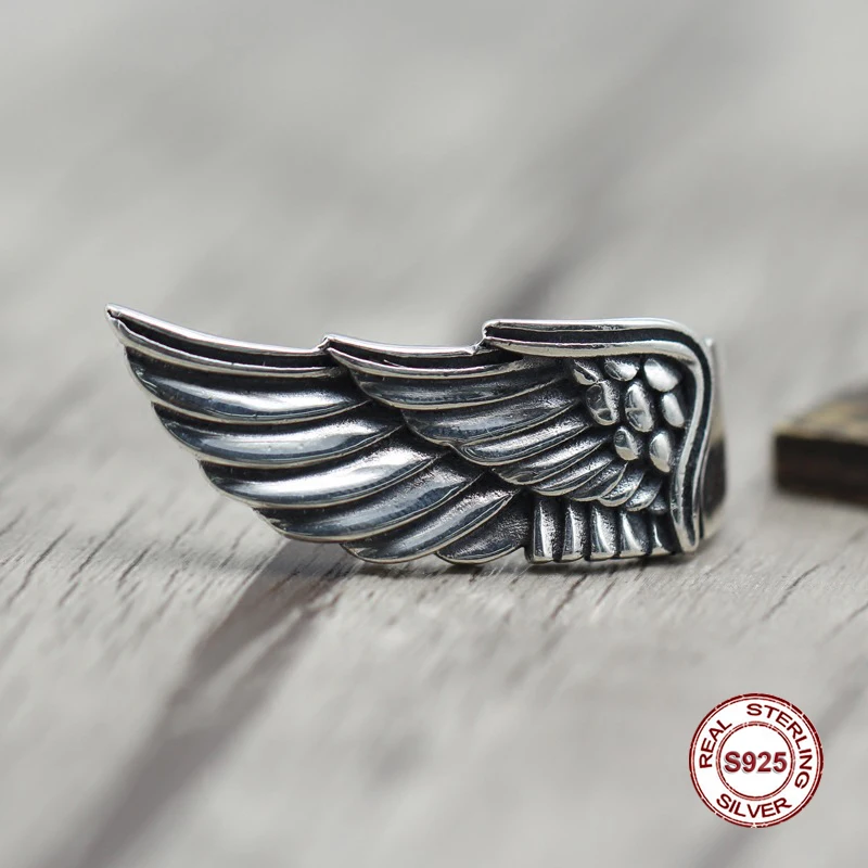 

s925 sterling silver men ring Personality retro wings closed ring Punk wind to do the old style Send a gift to love