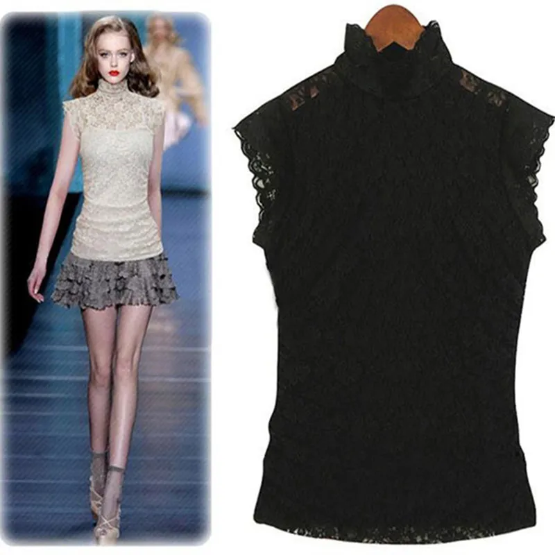 

2019 summer new lace women blouse turtleneck ruffles lace office lady slim sexy shirts fashion outwear tops