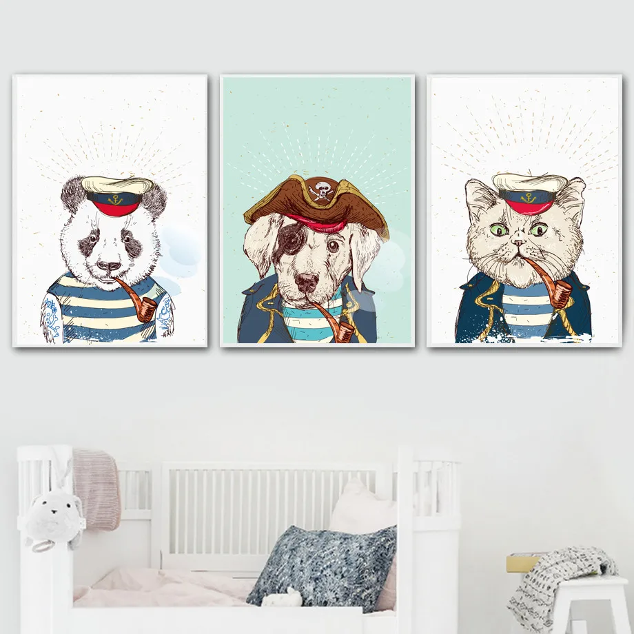 Nordic Modern Pirate Bear Picture Poster Printing Canvas Painting Restaurant Home Baby Room Wall Art Decoration | Дом и сад
