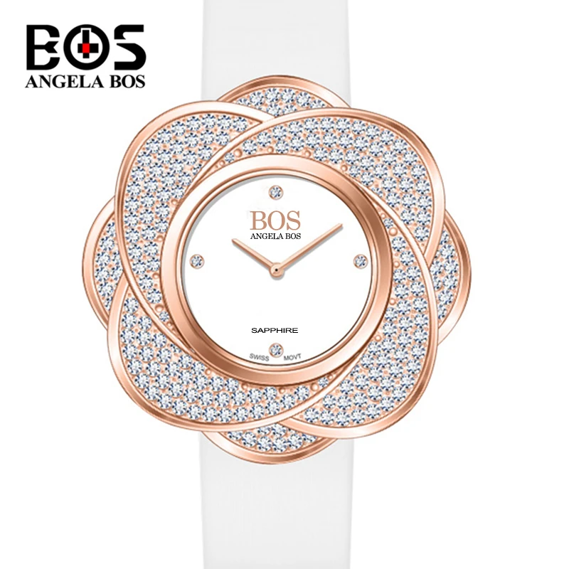 

ANGELA BOS 2017 Fashion Rotation Watch Top Brand Luxury Quality Diamond Quartz Women Watch Waterproof Watch Gift