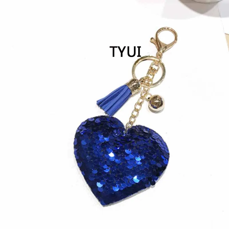 

Multicolor heart-shaped sequins key chain leather tassel key holder metal crystal key chain key ring charm bag car pendant gift