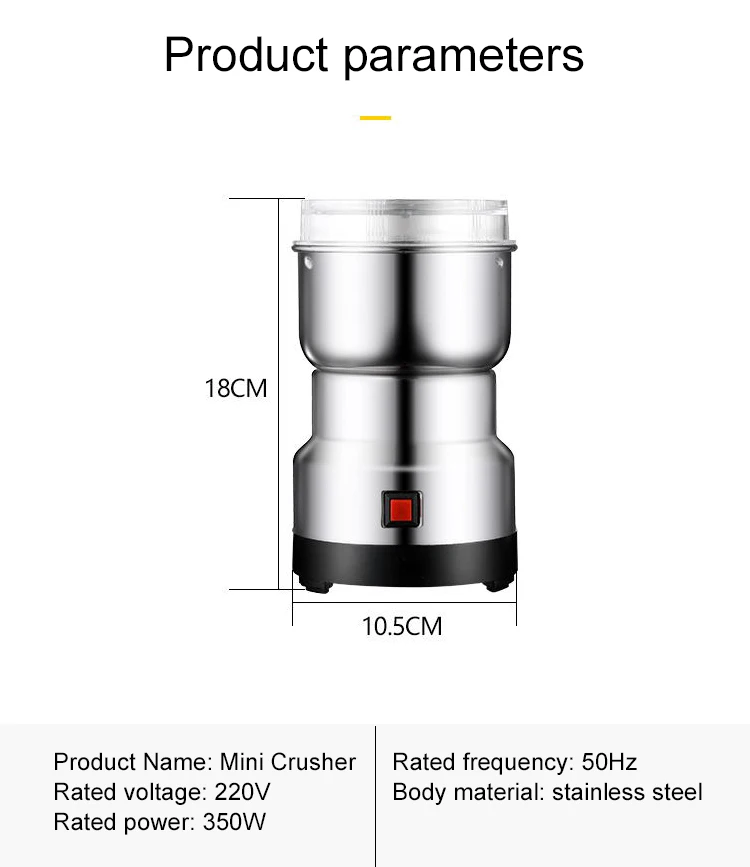Мини-Измельчитель кофейных зерен из нержавеющей стали, бытовой электрический шлифовальный станок для зерен, дробилка для кафе, дорожная мельница, пульверизатор, штепсельная вилка европейского стандарта