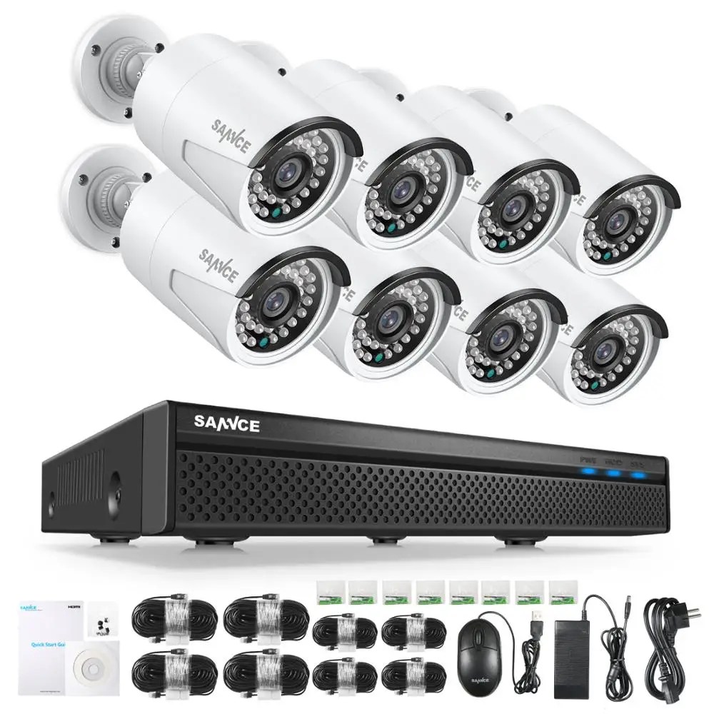Камера видеонаблюдения SANNCE 8 каналов 1080P FHD POE H.264 + 5 МП Мп 2 водонепроницаемая IP