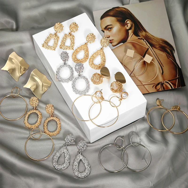 

2019 Drop Earrings for Women New Fashion Statement Earrings Big Geometric Earrings Hanging Dangle Earrings