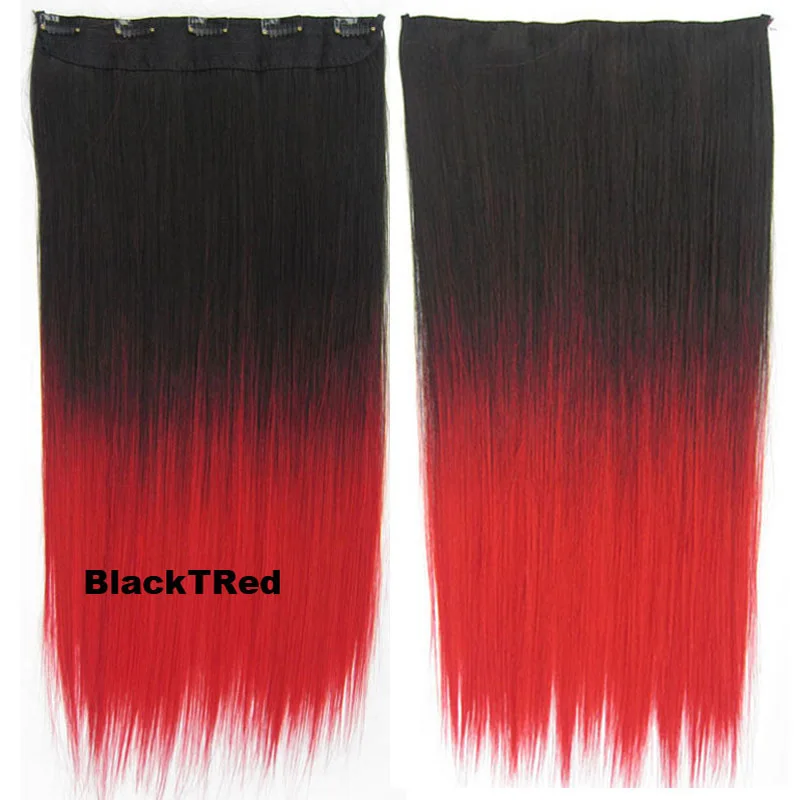 Jeedou, градиентные прямые волосы с эффектом омбре, на заколках, одна штука, 5 клипов, волосы для наращивания, 60 см, 130 г, синтетические, коричневые, черные, балаяж - Цвет: BlackTred