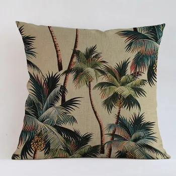 

New Hand painted Tropical Plant Leaf Cushion Tropical Palm Tree Throw Pillows 18'' Cotton Linen Bedroom Sofa Chair Decoration