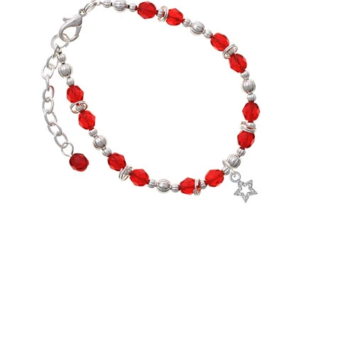 Silvertone Mini Clear Crystal Star Red Beaded Bracelet
