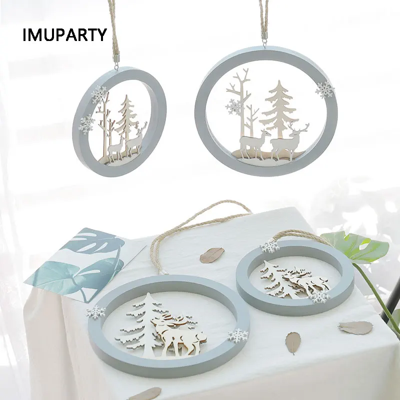 

1pc Nordic Style Wooden Christmas Drop Ornaments Round Tree Deer Home Decorations Christmas Tree Pendant 2019 New Year