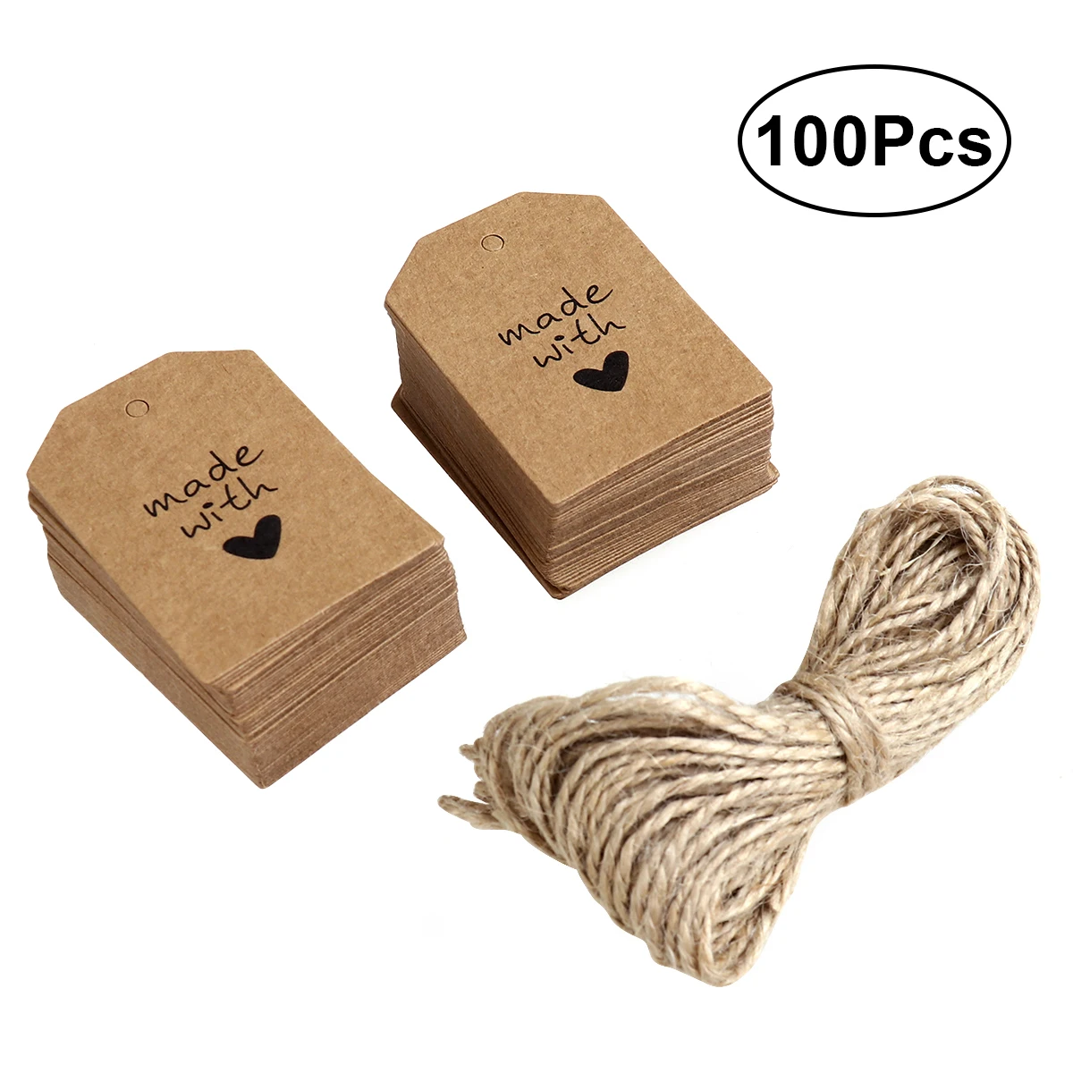 

100pcs Made with Love Sign Paper Tag Wedding Party Gift Label with Twine