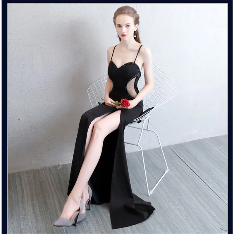 Вечерние платья на бретельках, строгое длинное вечернее платье, vestido de festa longo robe de soiree vestido de novia abendkleider TK884 - Цвет: Black