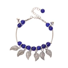 Blue Beads Bells Silver Leaf Leaves Anklet For Women Girl Bohemia Anklet Vintage Sexy Foot Jewelry Gift