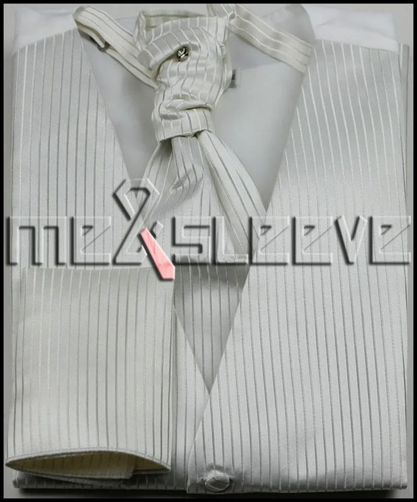 party dress ivory stripe 4pcs wholesale mans waistcoat waistcoat ascot tie cufflinks handkerchief 