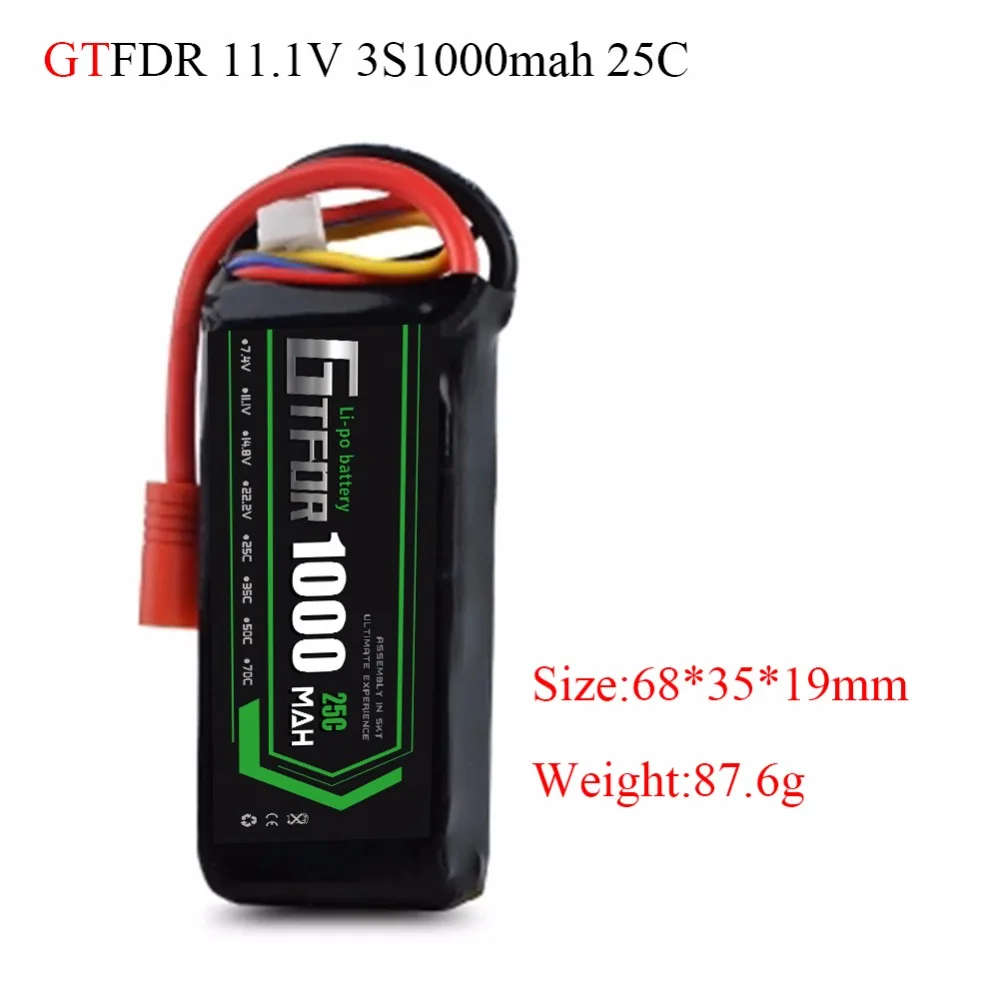 

GTFDR Rechargeable 3S Lipo Battery 11.1V 1000mAh 25C max50C For FPV RC Helicopter Car Boat Drone Quadcopter
