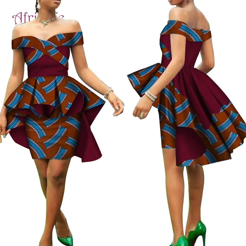 Лидер продаж, комплект из топа русалки с открытыми плечами и мини-юбки, популярные африканские женские костюмы Анкары для свадебной вечеринки, WY4042