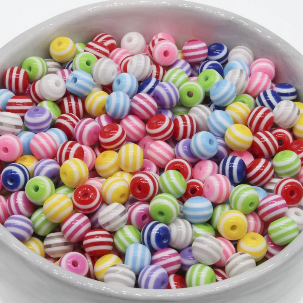

100Pcs Stripe Resin Round BeadsEvil Eye Stripe Round Spacer 8mm