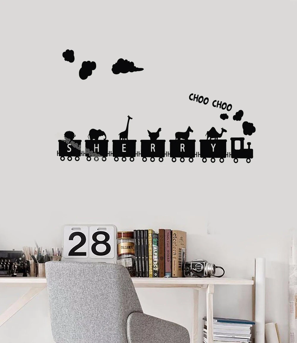 

Train Rail Subway Animals Wall Sticker Personalized Custom Name Vinyl Decal Children's room Baby nursery Home Decor mural EA869