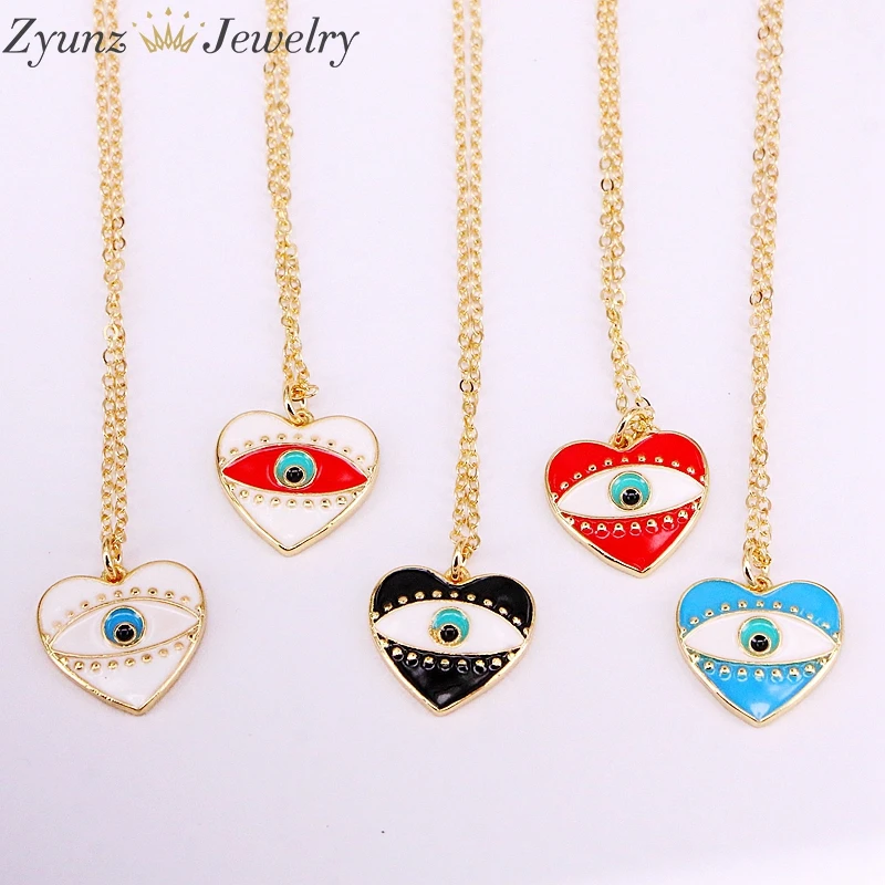 

10PCS, Gold Color Eye Enamel Heart Pendant Necklace New Party Fashion Jewelry for Woman