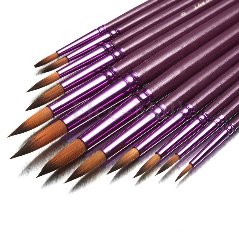 

New Fashion Arrive 12pcs/set Flat Tip Makeup Painting Brushes Set Artist Nylon Hair Watercolor Oil Drawing Pen
