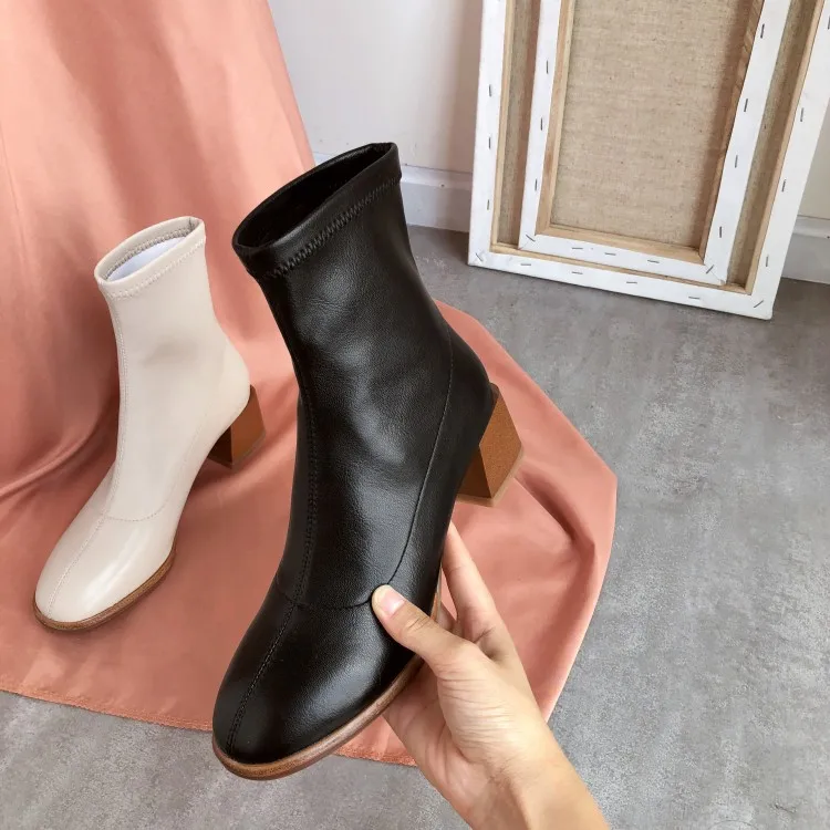 

MLJUESE 2020 women soft ankle boots patent leather round toe high heels boots autumn spring soft boots party dress