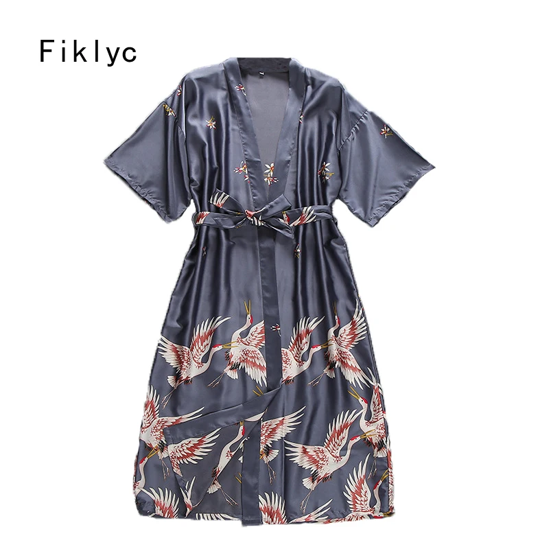 

Fiklyc brand satin bathrobes for womens with short sleeve spring new arrival sexy kimono peignoir femme bridesmaid robes HOT