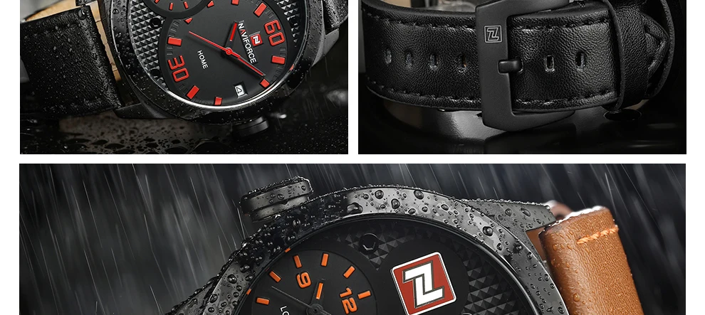 Naviforce Для мужчин Спортивные часы модные роскошные Лидирующий бренд Dual Time Повседневные часы кожаный ремешок Водонепроницаемый часы Relogio Masculino