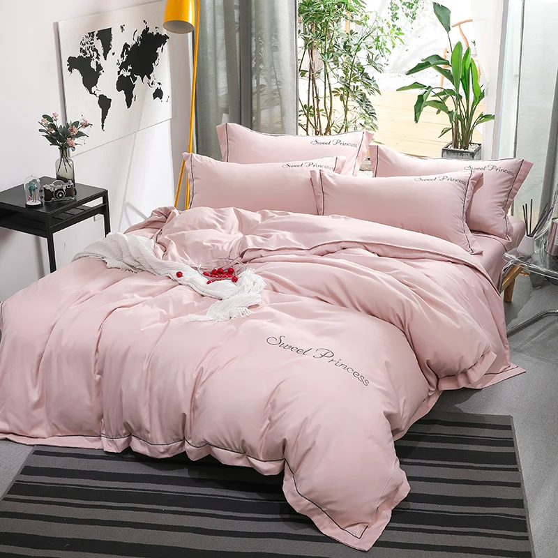

Washed Silk Fabric Modern Simple Style Bedding Sets Bed Duvet Cover Bedspread Bed Flat Sheet Pillowcase Soft