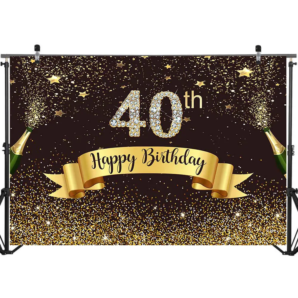 Neoback Счастливый 40-й день рождения фон золотой блеск боке Блестящий фото фон Алмазный пиво праздновать баннер фоны