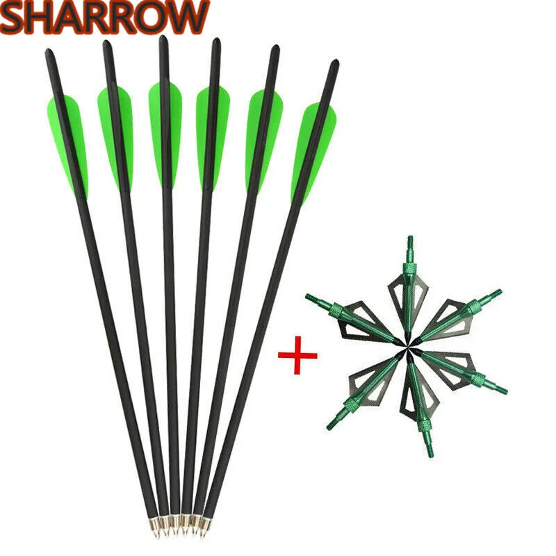12pcs Carbon Arrow Bolts 16//20/" SP400 with Orange yellow feather for Archery