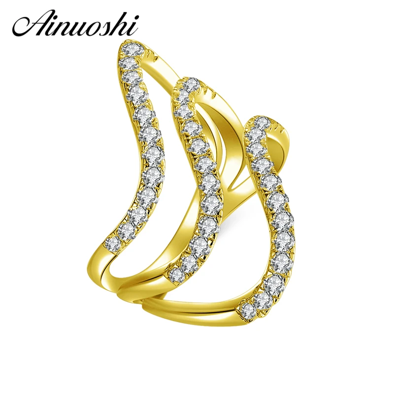 

AINUOSHI 10K Solid Yellow Gold Wave Twisted Band Cluster Weaving Bague Bridal Ring Wedding Engagement Ring Jewelry for Women Men