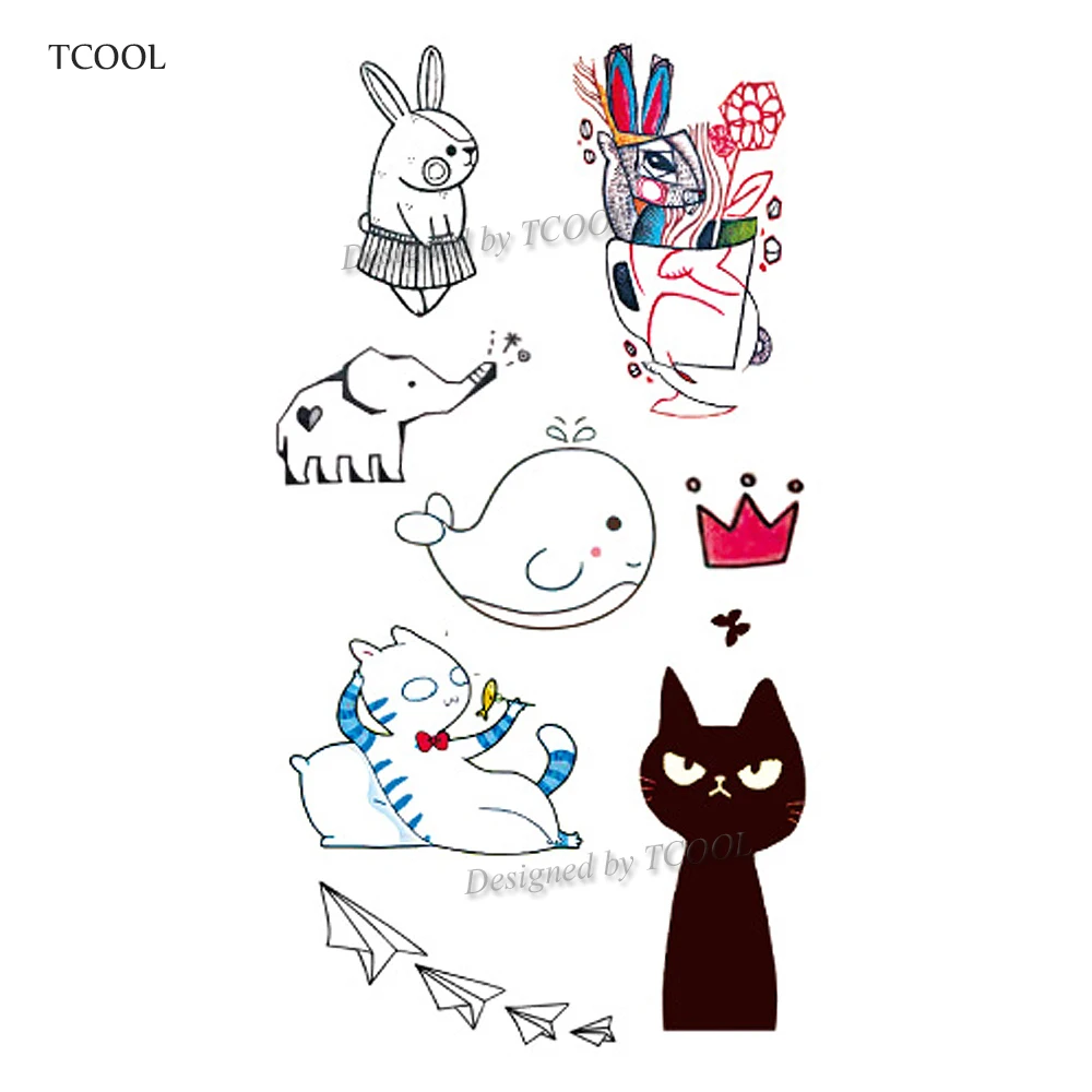 

HXMAN Cartoon Cat Kids Temporary Tattoos Waterproof Fashion Fake Body Art Tattoo Sticker 10.5X6cm Girl Hand Tatoo MX-027