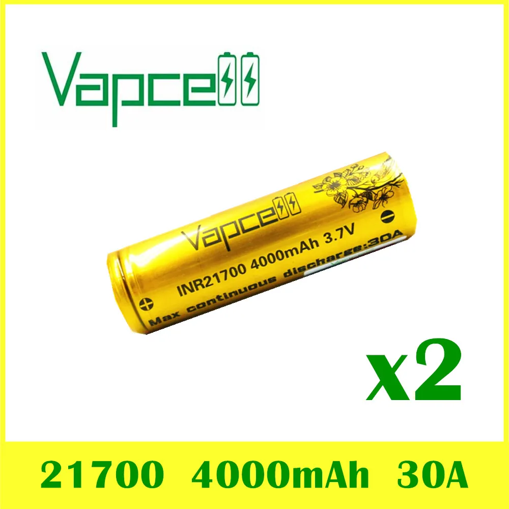 2 шт. VAPCELL INR 21700 4000 мАч 30A большой дым электронный высокой мощности Электрический инструмент 3,7 в литиевый IMR E-CIG батарея vs Keeppower