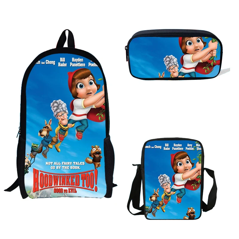 

16-inch Cartoon Hoodwinked Too Print School Bag Set For Teenager Mini Shoulder Backpack Girls Pencil Bags