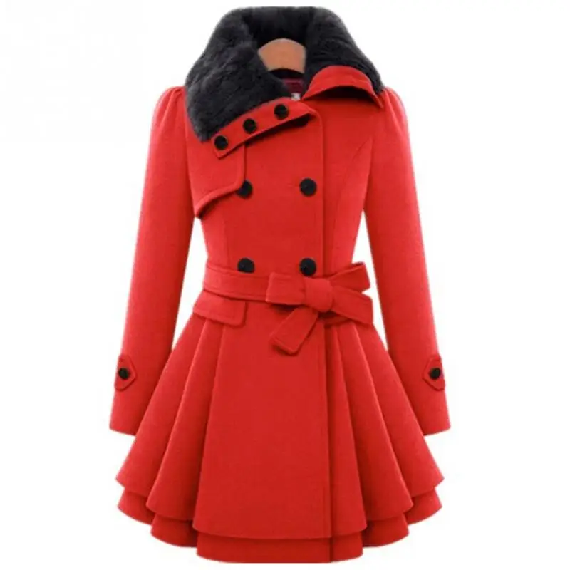 

Hchenli Brand 2018 Women Autumn winter sleeve Red lapel collar Thicken Medium Large Plus Size length Coat large S-XXXL Coat