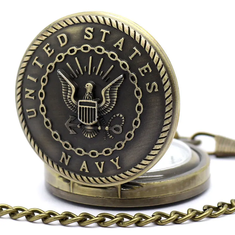 

Vintage Bronze Powerful United States Navy USN Quartz Pocket Watch Men Women Pendant with Fob Chain Birthday Gifts P319C