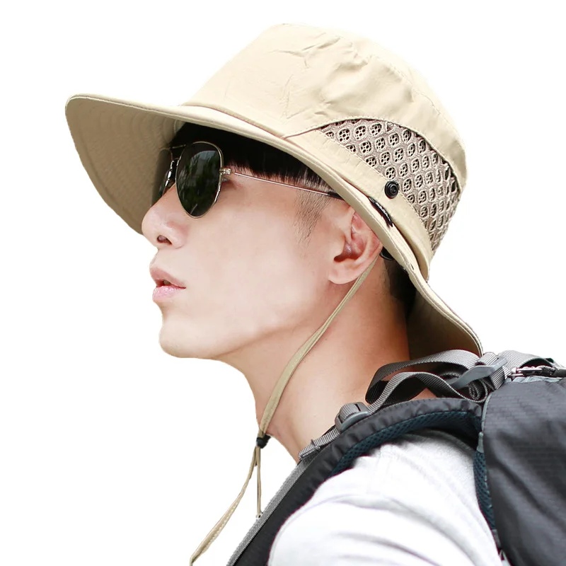 

Hombre Panama Bucket Fisher Hat Caps Mens Mesh Gorras Marine Corps Brim Anti UV Breathable Caps Foldable Beach Visor Gorras