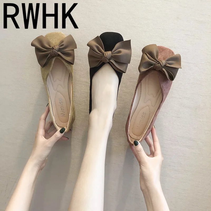 

RWHK 2019 summer new Korean version of the wild bow square head single shoes female flat bottom shallow shoes B273