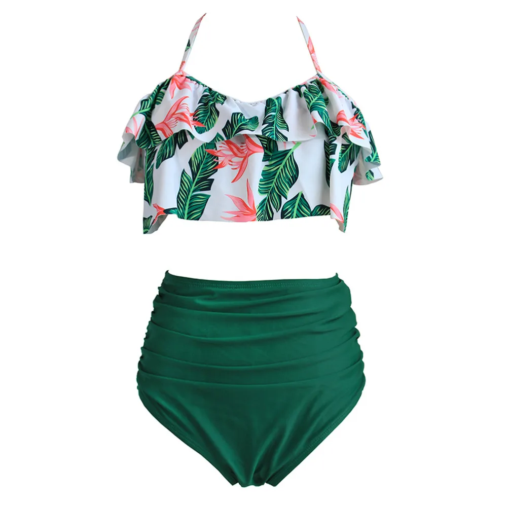 

2018 summer ruffled strapless sexy bikini women with high waist pants swimsuit beach bathing suit S-XXXL