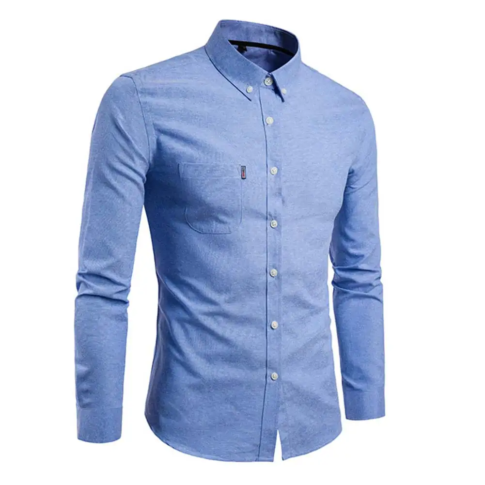 Мужские рубашки, Брендовые мужские рубашки с длинным рукавом, одноцветные деловые повседневные приталенные рубашки с отложным воротником со стойкой, топы размера плюс 5XL - Цвет: Синий