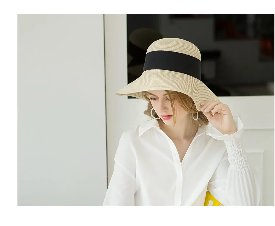 ENJOYFUR модные солнцезащитные шапки с бантом для женщин, бумажная пляжная шляпа для отдыха, летняя соломенная Кепка для защиты от солнца