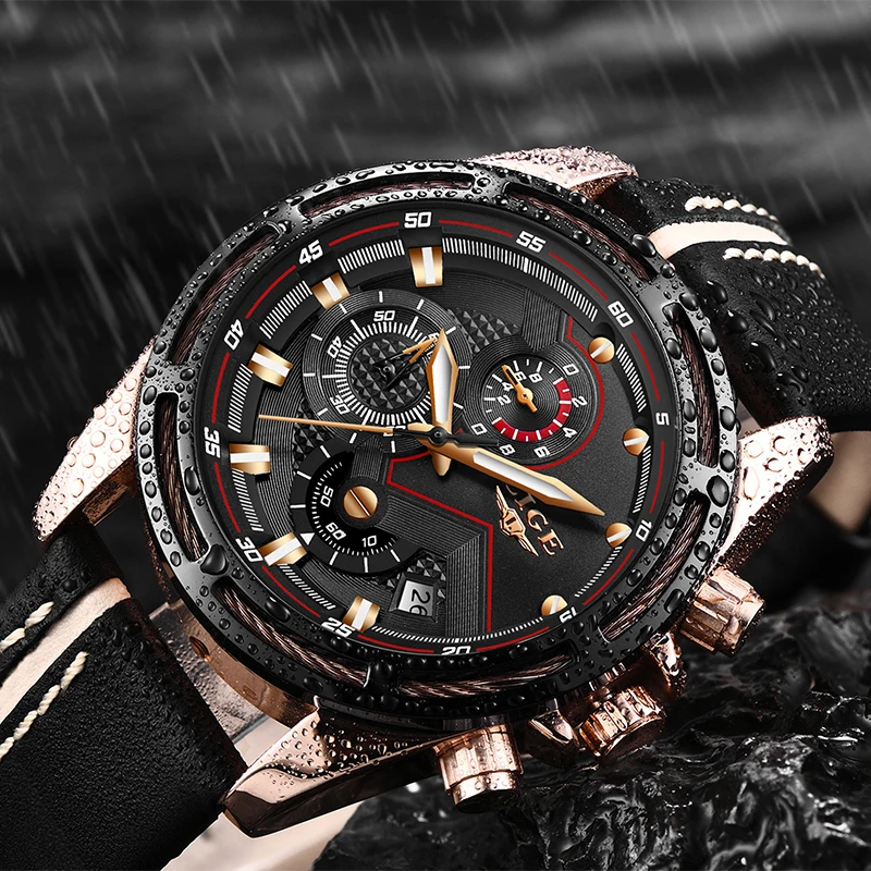 LIGE Watch Men Fashion Sport Quartz Clock Leather Mens Watches Top Brand Luxury Gold Waterproof Business Watch Relogio Masculino